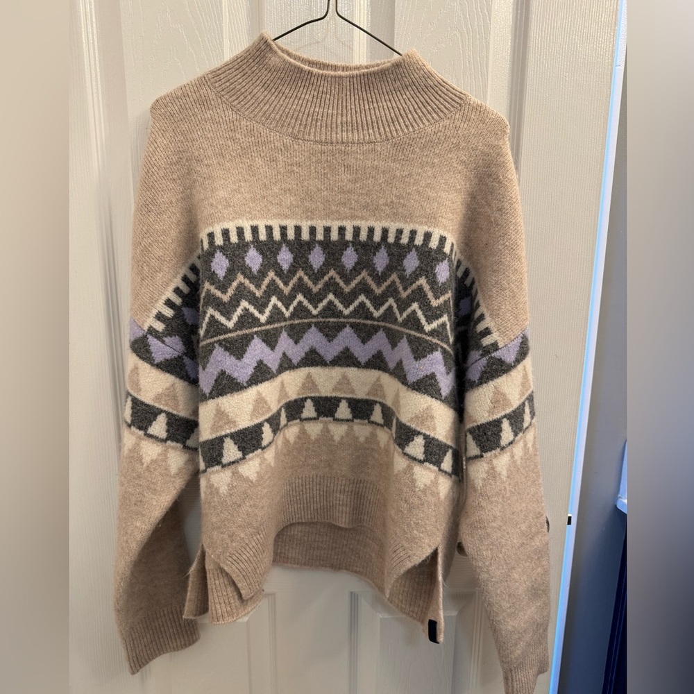 Buffalo David Bitton Beige and Purple Patterned Turtleneck Sweater